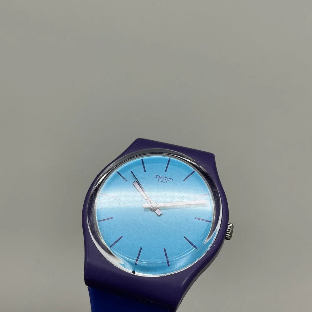 Swatch Mixed Up GV128 Mens Watch 34mm Blue Purple Swiss Made New Battery